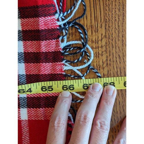 Cashmere And Acrylic Red White Black Plaid Scarf Hand Wash Dry Flat With Fringe - Picture 3 of 11