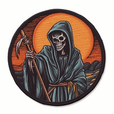 Skeleton Patch Iron-on Applique Halloween Grim Reaper Badge Scary Horror Decor
