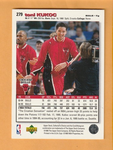 Toni Kukoc Chicago Bulls 1995-96 Collector's Choice #279 HOF - Picture 2 of 2