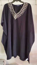 NWT Lands End Women's Polyester Kaftan Sleeveless Swim Cover Up Black M 80 4HL1