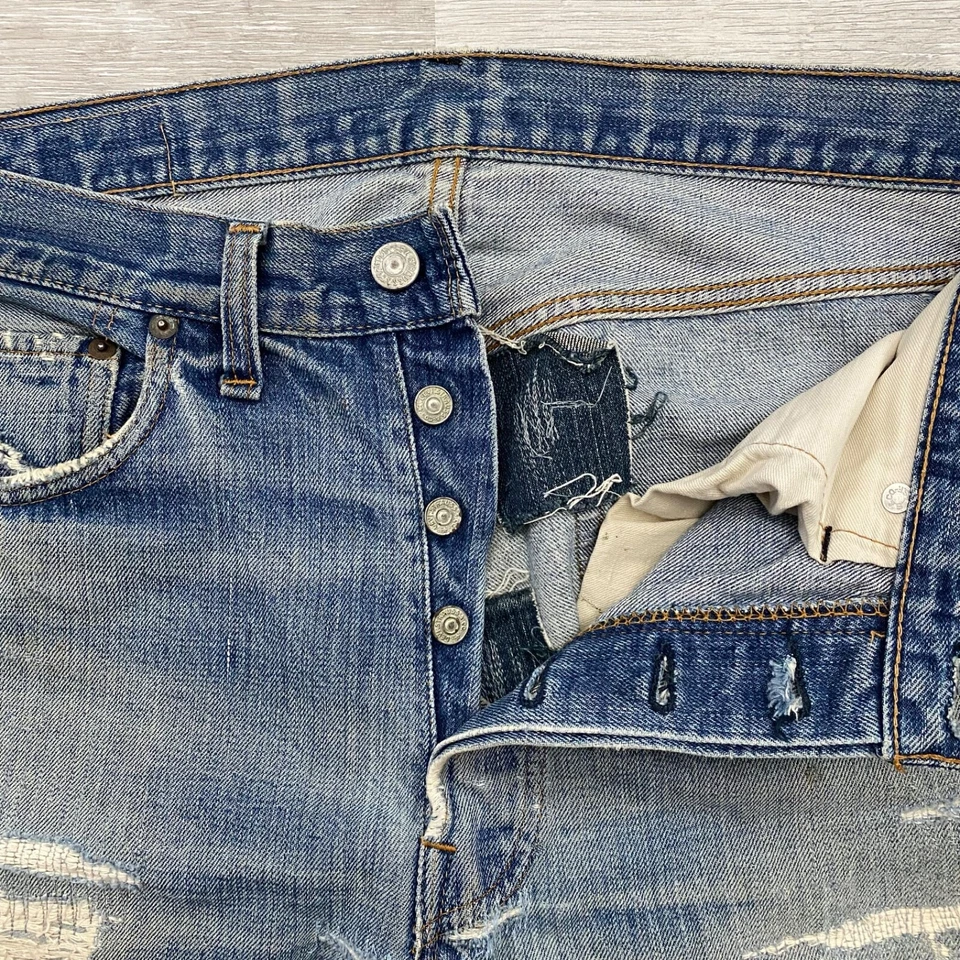 Vintage 1960's Levi's Big E 501  Sashiko Distressed Redlines Jeans 32x30.5" - Image 4 of 4
