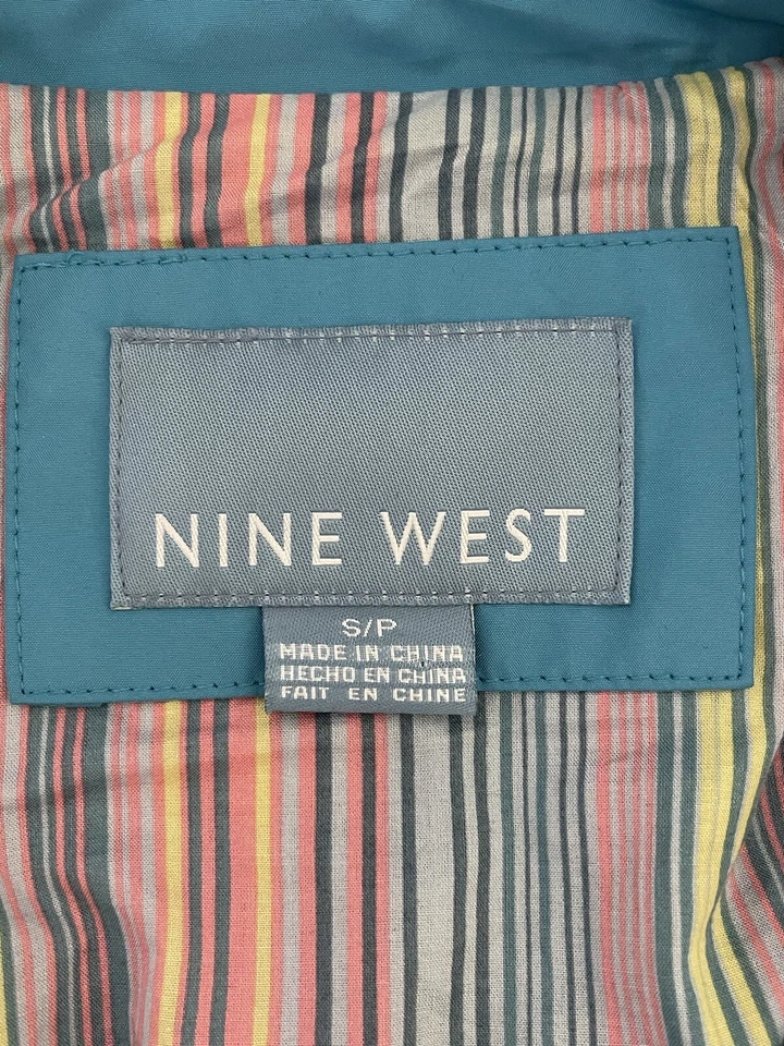 Chaqueta Abrigo Nine West Mujer Forrada Azul/Verde azulado Invisible A Presión y Cinturón Talla S/P Foto 2 de 4