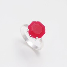 Natural Pink Chalcedony Octagon Shape Statement Ring 925 Sterling Silver Jewelry