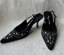 NINA Womens Blk Satin Rhinestones Slingback Heels Sz 7M Pre-owned