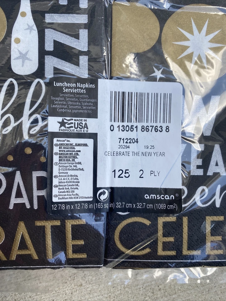 Black, Gold & Silver NYE Beverage Napkins 125ct. NEW 6.5”x6.5” Square - Image 4 of 4