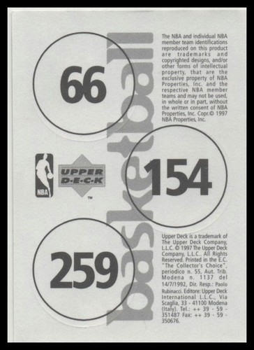 1997-98 Upper Deck NBA Stickers (European) #66/154/259 Campbell/Lynch/Gilliam - Picture 2 of 2