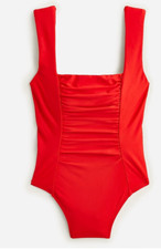 J.Crew Womens 118 Ruched Squareneck One Piece Swimsuit Cerise Red Size 24 BF179