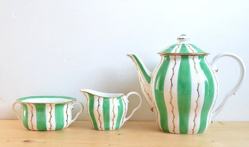 Gustavsberg Green Loop Sugar & Creamer Set Designed By Wilhelm Kage Sweden - Picture 7 of 8