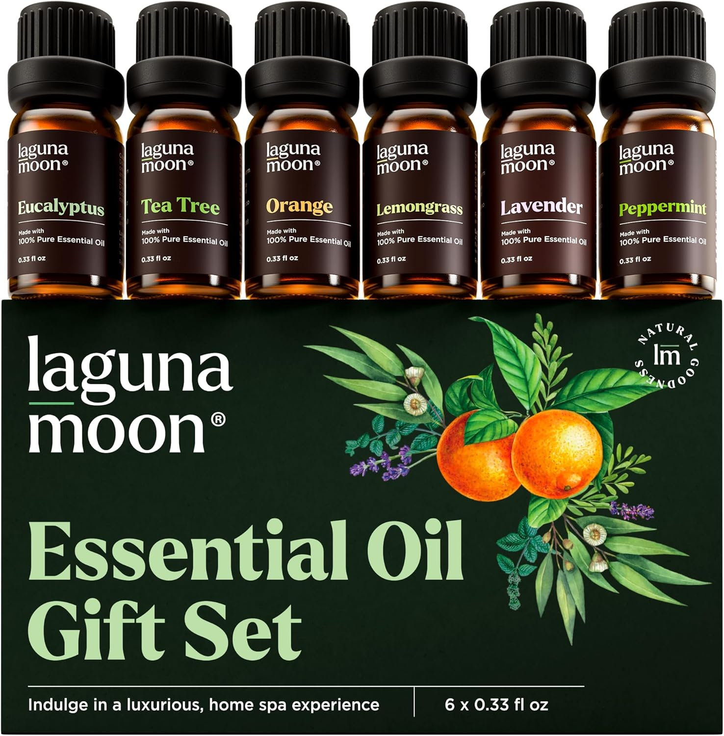 6 Essential Oils Set - Peppermint, Lavender, Eucalyptus, Tea Tree, Lemongrass, O