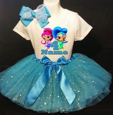 Shimmer and Shine--With NAME--4th Birthday Dress shirt 2pc turquoise Tutu outfit