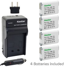 Kastar 4 Battery  Normal Charger kit for Canon NB-12L NB-12LH NB12L NB12LH