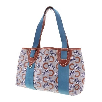 CELINE C Macadam Pattern Used Tote Handbag Brown Blue PVC Canvas #AG56 S