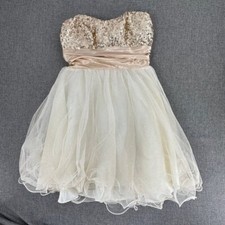 Speechless Sequin Mini Dress Formal Party Cream & Gold Glitter 7 (Juniors)