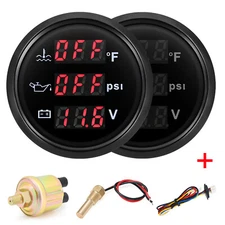 52MM 3 IN 1 Gauge Oil Pressure PSI Water Temp ℉ Voltmeter with Sensor Car Boat