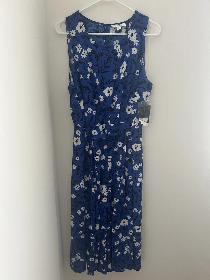 Nuevo con etiquetas Mono corto Nine West para mujer 14 azul floral pierna ancha vacaciones tropicales Foto 2 de 4