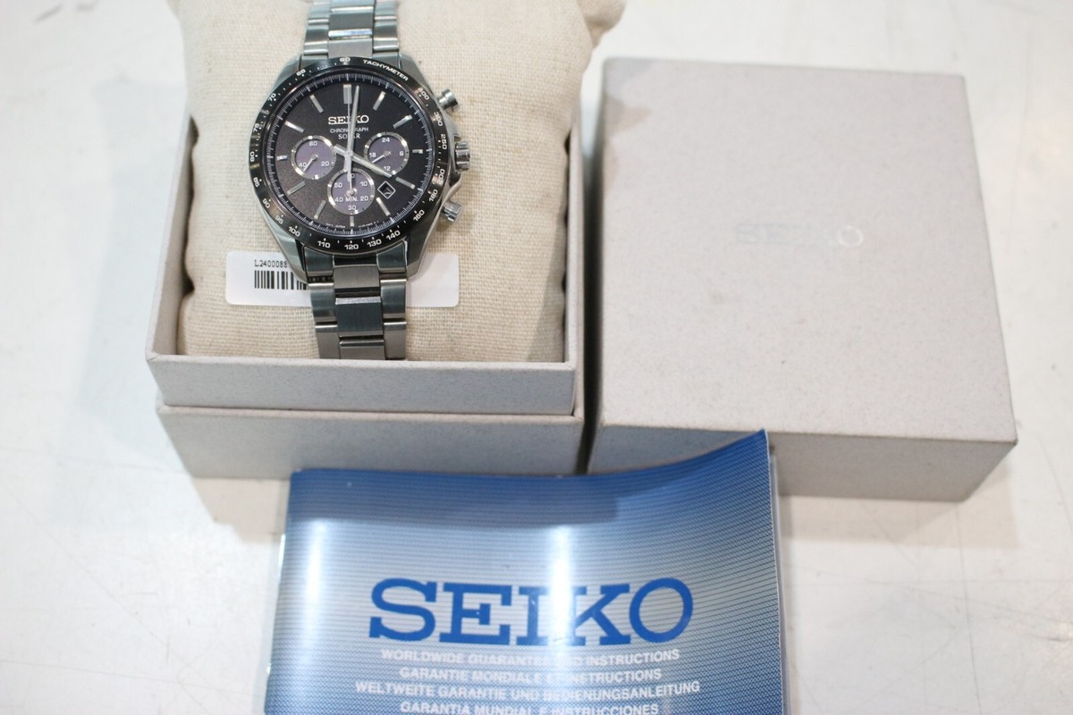 Seiko Chronograph V175-0FA0 Stainless Steel Date Black Silver