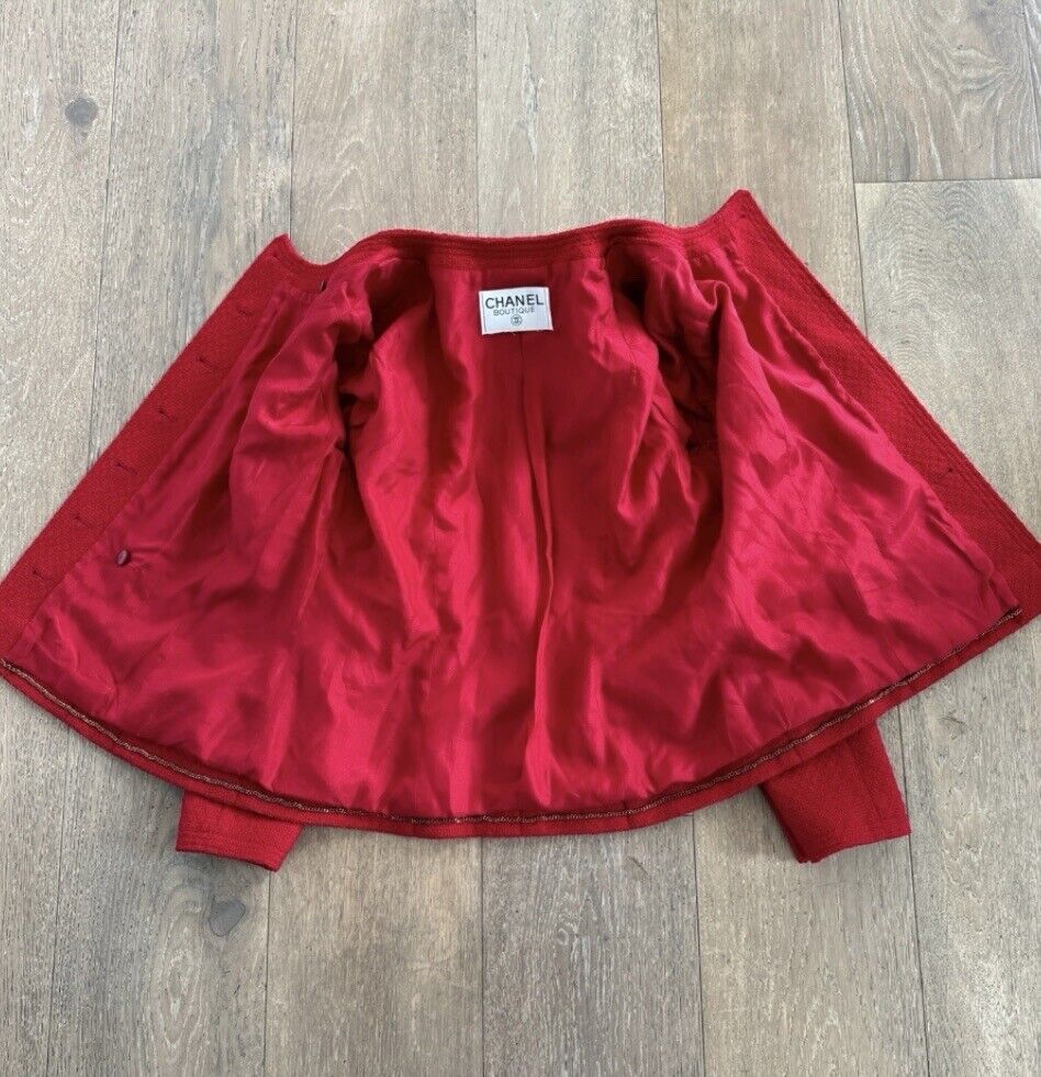 Vintage Chanel Red Tweed Jacket with Gold CC Buttons | eBay Vintage Chanel Red Tweed Jacket with Gold CC Buttons | eBay