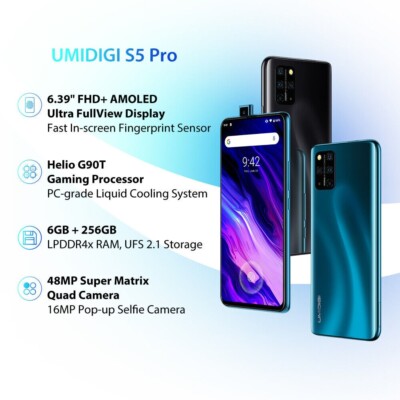 美品 UMIDIGI S5 Pro 有機ELスマートフォン 256GB UMIDIGI S5 Pro 6GB+256GB 6.39'' FHD+ Smartphone Pop-up