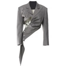 New Irregular Blazer Tops Women Long Sleeve Lapel Short Coats Shirts Fashion