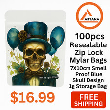 100pcs Resealable Zip Lock Mylar Bags, 7X10cm Smell Proof 1g Skull Design