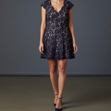 Eliza J. | Elegant Cap Sleeve Navy Lace Cocktail Dress Size 12P Evening Wear NWT