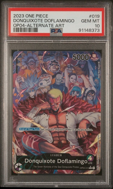 2023 Bandai One Piece CCG Donquixote Doflamingo Alt Art Foil OP04-019 PSA 10