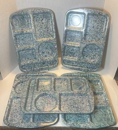 (5) Vintage PROLON WARE Melamin Essen Tabletts Schule Cafeteria Mittagessen blau grün - Bild 3 von 6