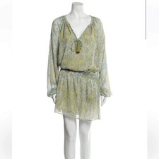 Ramy Brook Brinley Mini Dress Green Blue Paisley Long Sleeve Womens Medium