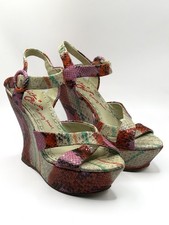 Alice  Olivia Stacey Bendet Snake Print Leather Wedge Sandals Heels EU 36