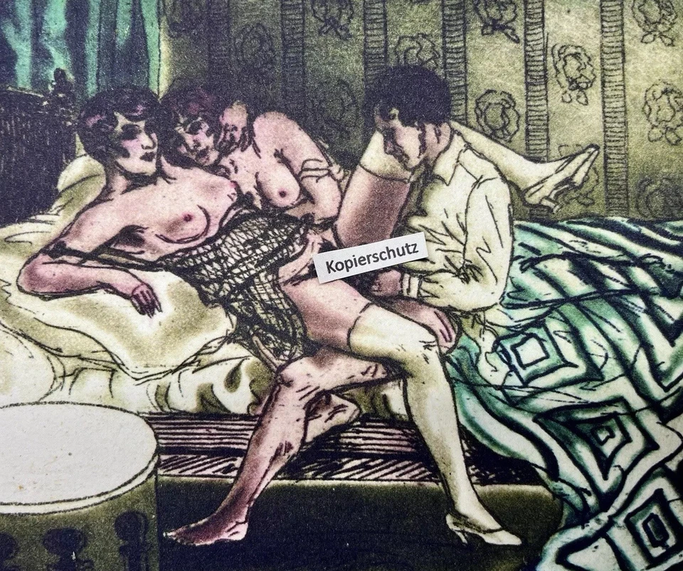 Erotischer Kunstdruck - „Zu Dritt“ von L. Courbouleix um 1935 LGBTQ boobs Pride - Bild 3 von 3