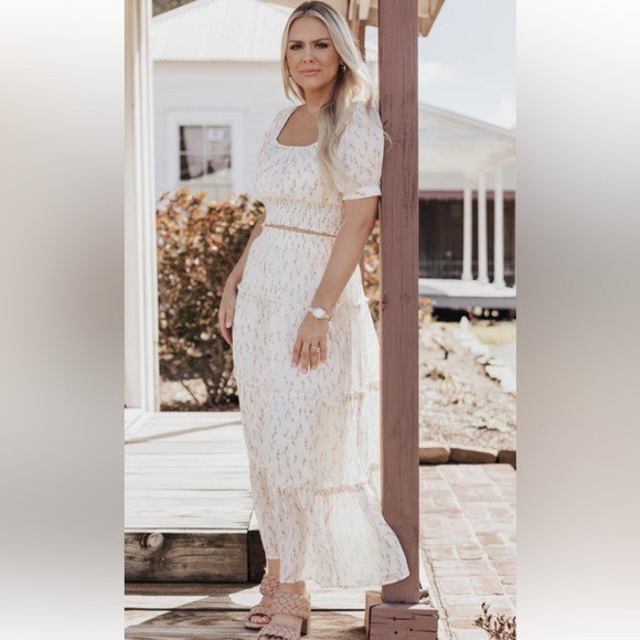 Anthropologie-by the river S-2-piece set- cream floral crop blouse & maxi skirt