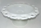 Vintage Anchor Hocking Old Colonial Lace Edge Milk Glass Pedestal Bowl White