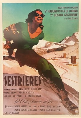Gino Boccasile 1978 Original Vintage Werbeplakat Sestriere   1 Stück