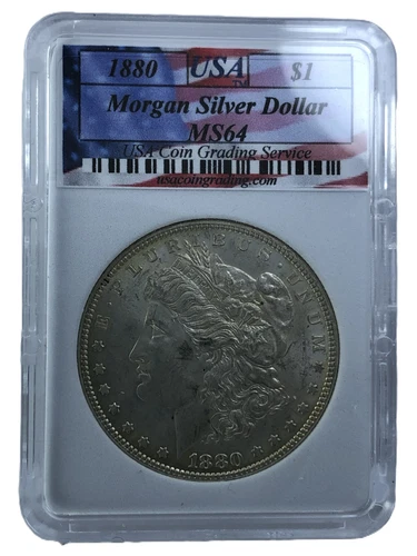 1880 (P) $1 Morgan Silver Dollar USA Coin Grading "Mint State 64" Slab