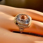 10 CT Natural Blue Topaz Pearl Halo Ring 14 Karat Gold Flower Filigree Art Deco — photo 5