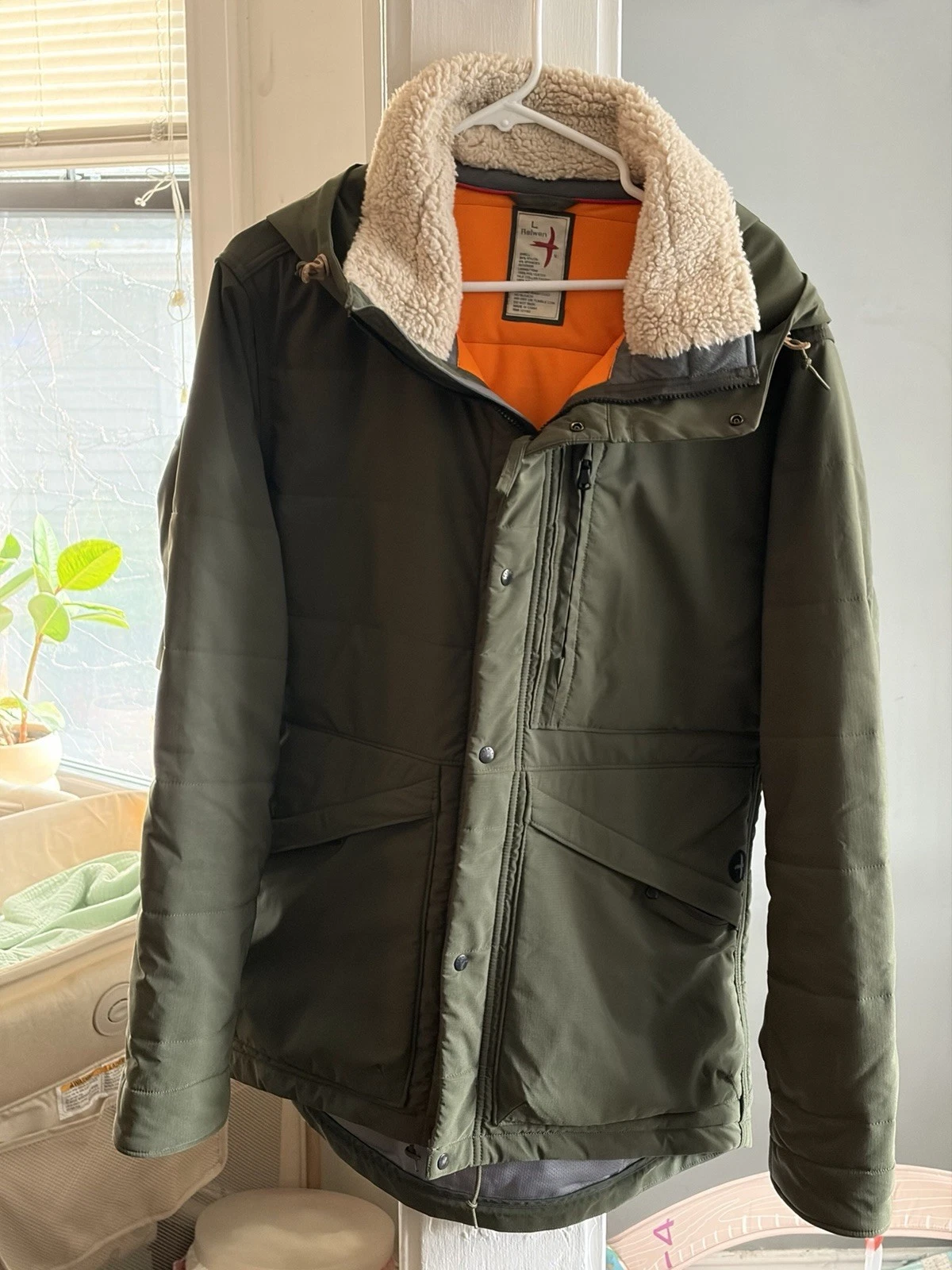 Relwen Men's Channel Boarder Jacket size L Olive/Orange - product detail image 1