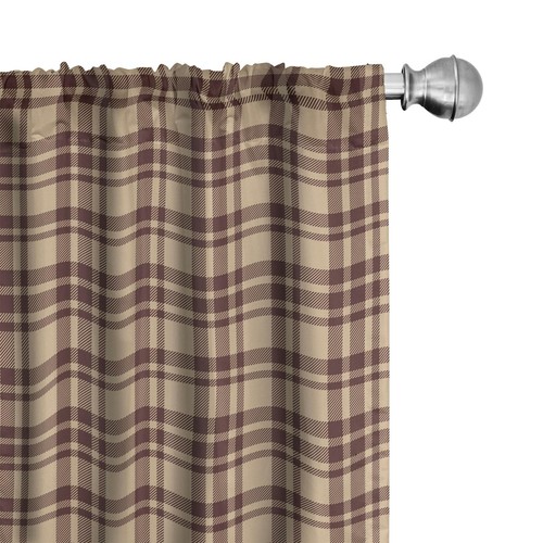 Tan and Brown Curtains, Old Fashioned Check Plaid Pattern Scottish Tartan Ins...