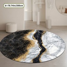 ZULIDA Velvet Circular Area Mat with Non-Slip Dot Plastic Backing - Black White