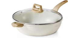 12.5Inch Nonstick Deep Frying Pan with Lid, 6.5 Qt Jumbo Cooker Saute Pan with P