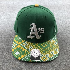 Oakland Athletics Hat Cap Fitted Mens 7 Green '47 Brand Aztec Brim Embroidered