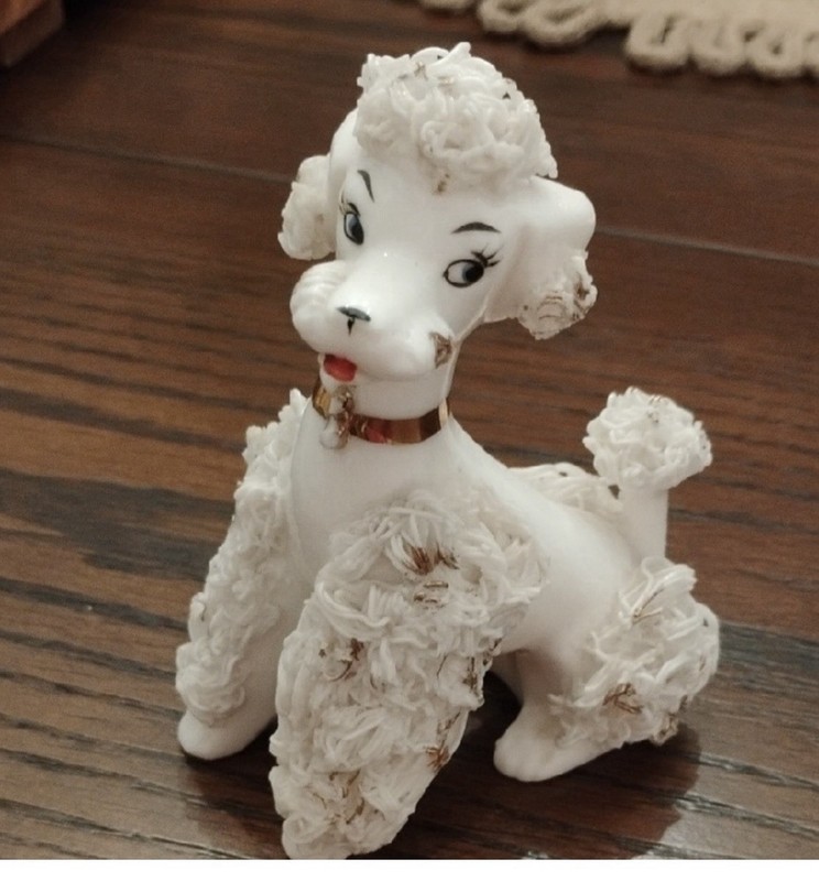 Porcelain Poodle Dog Figurine Collectible with Gold Collar