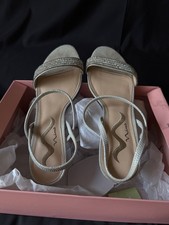 Nina Sanchia Silver Metallic Crystal Embellished Slingback Sandals Size 8M