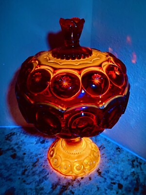 LE Smith Amberina Moon and Stars XL Candy Dish 12