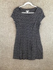 Dressbarn Dress Womens 10P Petite Dark Blue Cream Geometric Short Sleeve Career