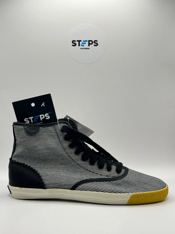 Keds Canvas Fabric Top Trainers High Top Black/White Stripes Brand New with Box - Image 2 of 4