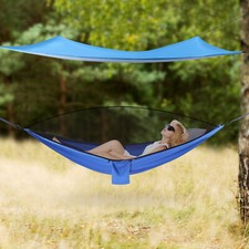 Camping Hammock with Mosquito Net Tent and Rain Fly Tarp for Backpacking Blue US