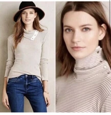 Dolan Left Coast Anthropologie Striped Turtleneck, Women’s, Size Medium, Snaps