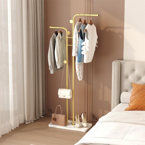 Heavy Duty Gold Coat Rack Stand Strong Marble Base Stand Clothes Rail Nighstand - Picture 2 of 12