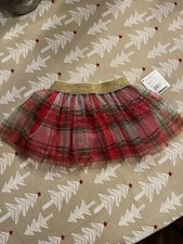 Holiday Time Christmas Tutu Size 3-6 M Gold Green Red Plaid Gold Waistband NWT