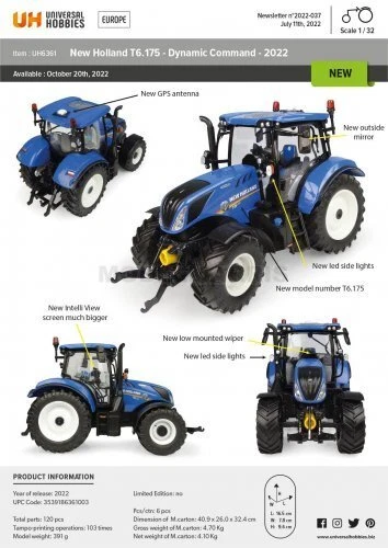 Universal Hobbies UH6361 New Holland - Tractor T6.175 2018 - Universal Hobbies - Foto 2 de 2